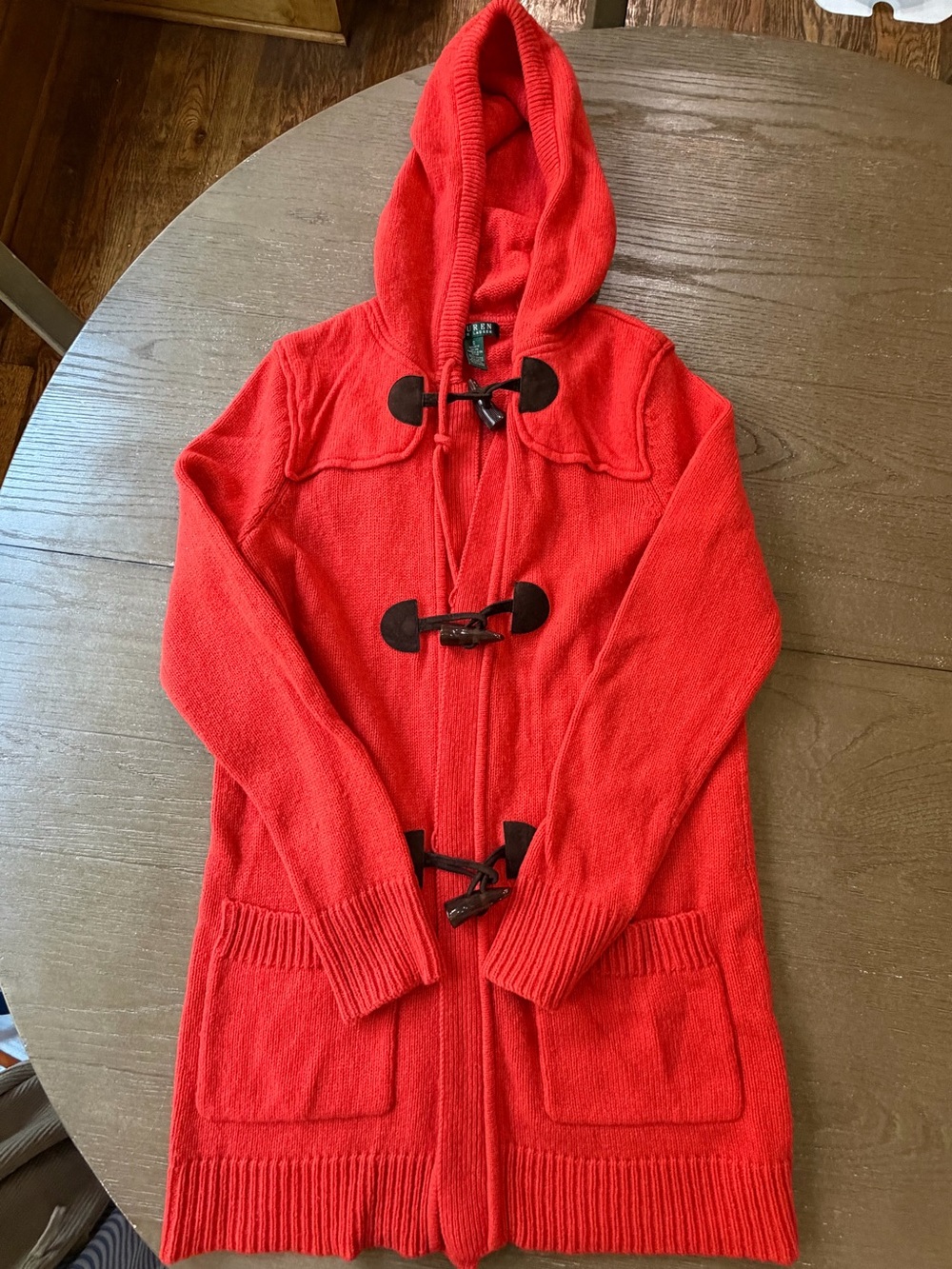 Ralph Lauren Knit Coat Lamb Wool Hooded Orange Toggle